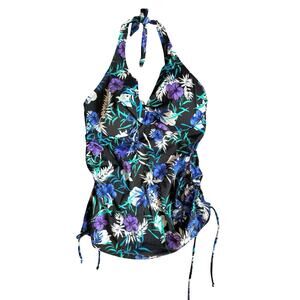 Swimsuits for All Size 16 Floral Tankini Top Halter Black Purple Blue Adjustable